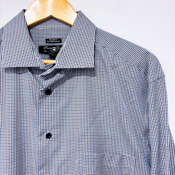 PRONTO UOMO | Blue & red micro-check shirt | Classic cotton shirt | Men's XL * - Picture 3 of 8